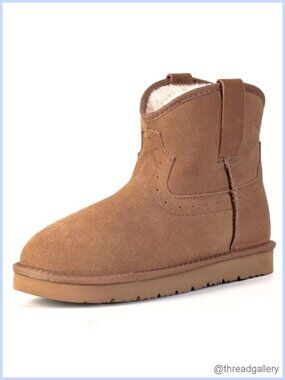 Genuine Leather Ankle Boots Women Warm Slip On Winter Snow Boots